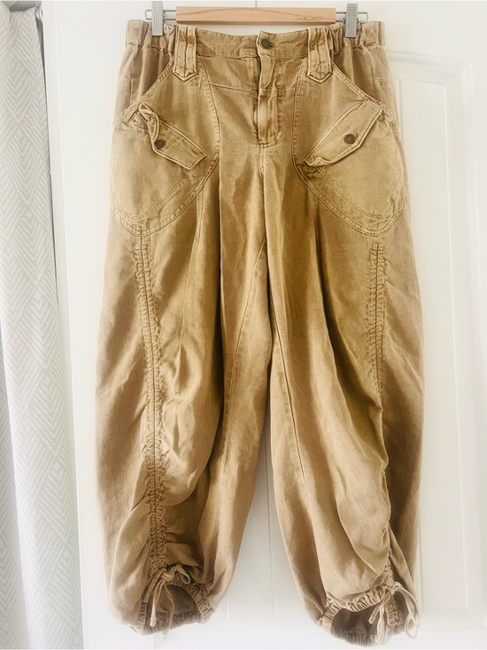 Free People Pants - Free People Cropped Balloon Utility Drawstring Cargo Style Pants Tan Medium